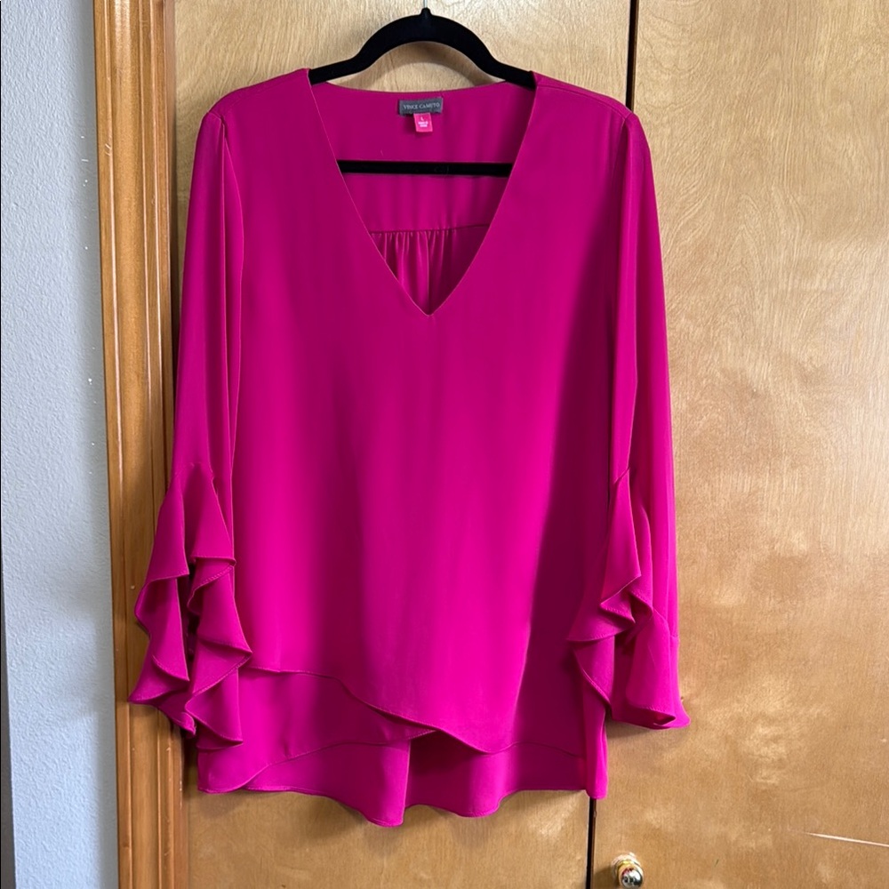 Vince Camuto Pink Ruffled Bell Sleeve Blouse